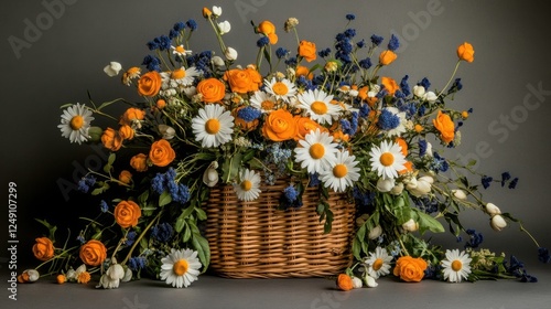 Wallpaper Mural Orange and White Flowers in Basket. Torontodigital.ca