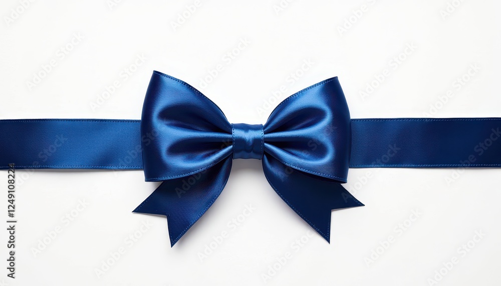 Elegant Blue Satin Ribbon with Intricate Bow on White Background Elegant Blue Satin Ribbon with Intricate Bow on White Background