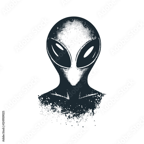 Alien. Black white vector illustration.