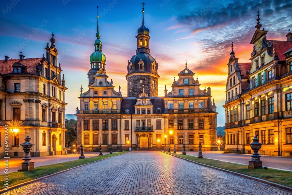 Naklejka premium Minimalist Dresden Palace & Taschenberg Palace Architecture, Saxony, Germany