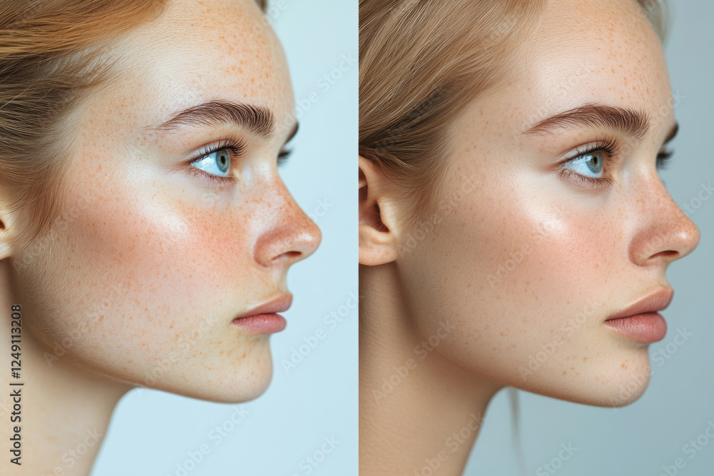 Side by side comparison of a girl with natural and enlarged lips Side by side comparison of a girl with natural and enlarged lips