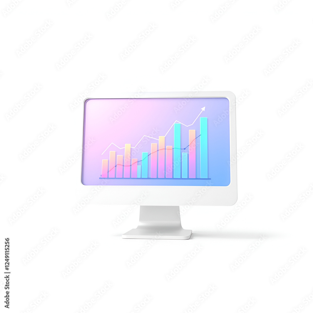 3D Cartoon Computer Display with Colorful Data Chart 3D Cartoon Computer Display with Colorful Data Chart
