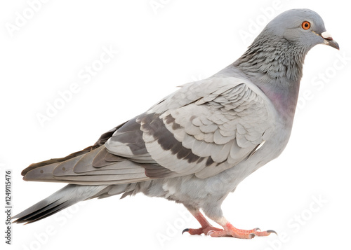 Side view of standing gray pigeon isolated and generated with AI in png file format photo