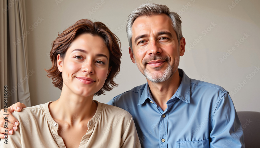 Elderly couple smiling warmly together, emotional connection Elderly couple smiling warmly together, emotional connection