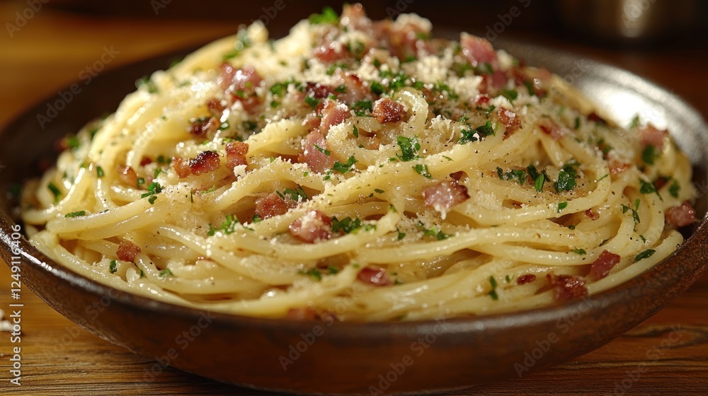 Delicious spaghetti carbonara in a bowl. Delicious spaghetti carbonara in a bowl.