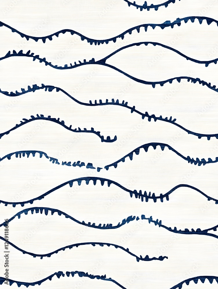 Abstract wave pattern in dark blue on a light textured background creates a modern aesthetic perfect for various decor styles