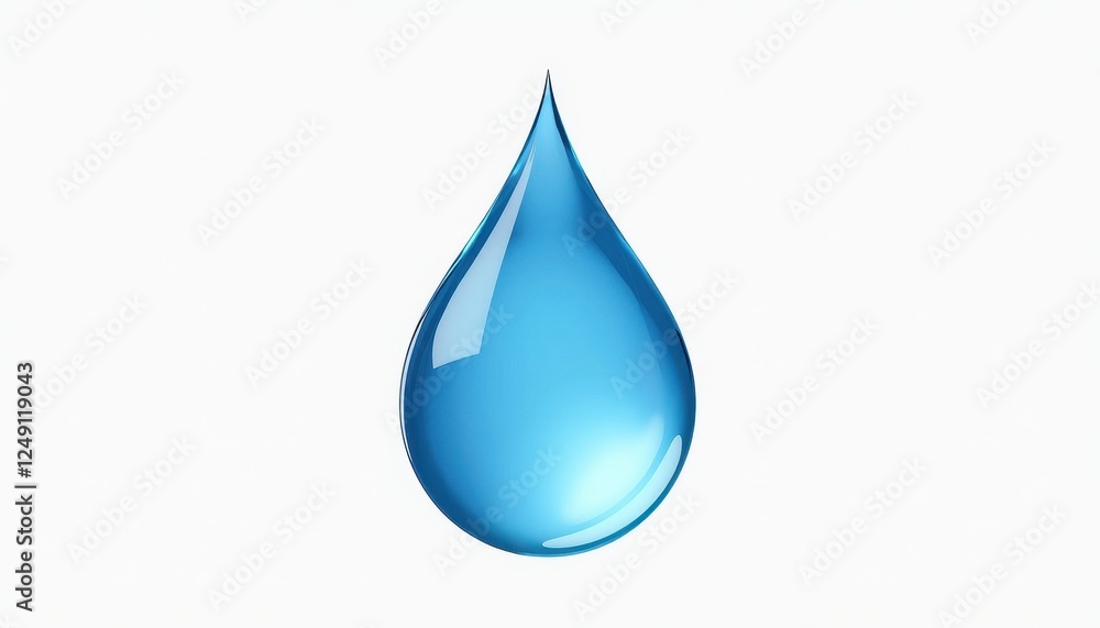 Simplicity Meets Realism: Transparent Blue Water Droplet on White Background Simplicity Meets Realism: Transparent Blue Water Droplet on White Background