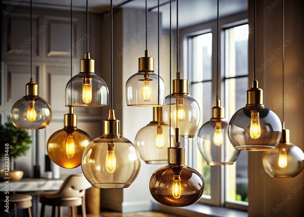 Modern Brass & Glass Pendant Lights Cluster - Stylish Home Interior Lighting Modern Brass & Glass Pendant Lights Cluster - Stylish Home Interior Lighting
