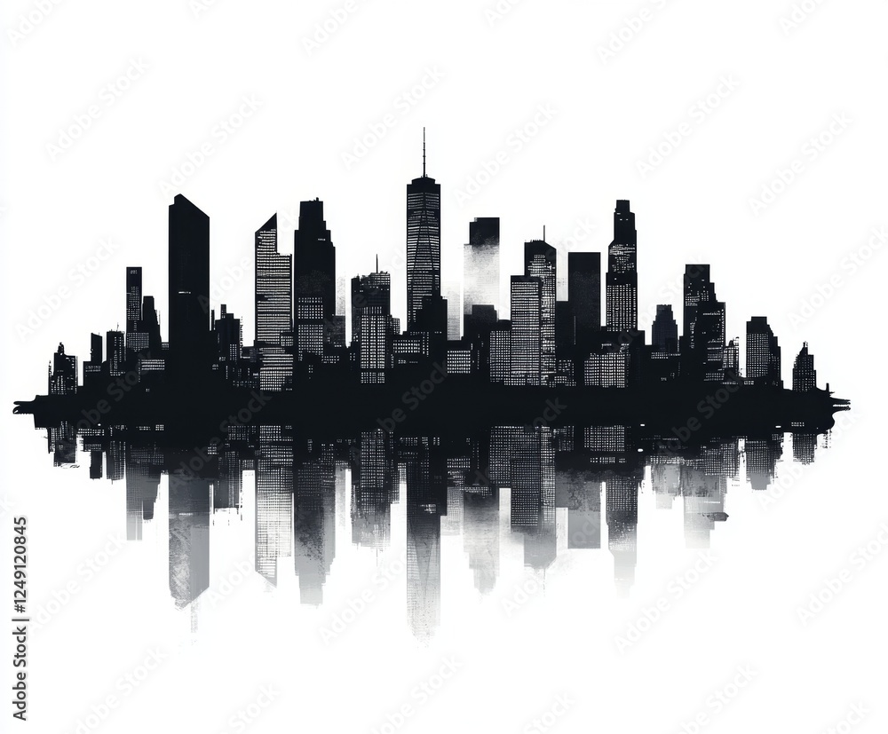 Cityscape skyline reflection, urban design, misty background, website banner Cityscape skyline reflection, urban design, misty background, website banner