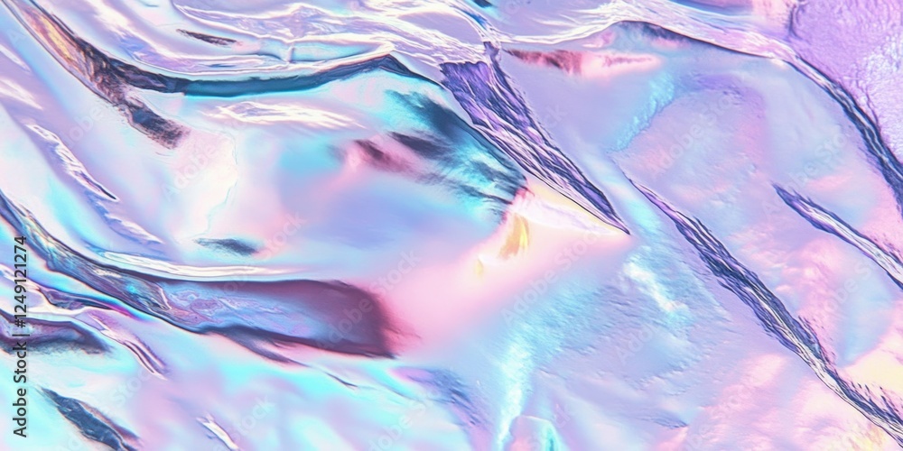 Obraz premium Iridescent Holographic Fluid Texture with Colorful Swirls and Soft Reflections Perfect for Abstract Backgrounds and Artistic Designs
