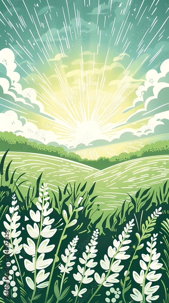 Obraz premium Retro spring flowers texture pattern illustration poster background