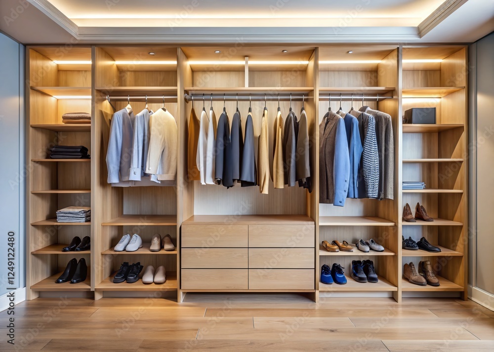 Modern Minimalist Wardrobe with Sliding Clothes Rack - Interior Design Stock Photo Modern Minimalist Wardrobe with Sliding Clothes Rack - Interior Design Stock Photo