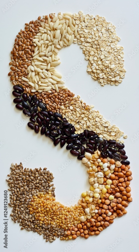Creative Arrangement of Various Grains and Seeds Forming Letter S Creative Arrangement of Various Grains and Seeds Forming Letter S