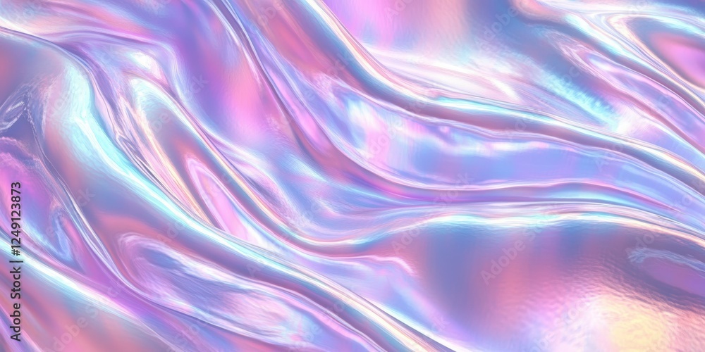 Fototapeta premium Iridescent Holographic Background with Shiny Wavy Texture in Pastel Colors for Creative and Artistic Digital Projects