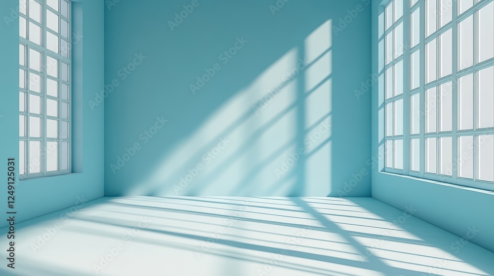 Obraz premium Minimalist Blue Background with White Walls and Natural Light Creating Soft Shadows in an Empty Room Ideal for Photography and Design Projects