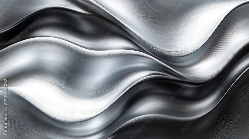 Fototapeta premium A sleek, metallic surface with flowing waves, reflecting light and creating a dynamic visual texture.