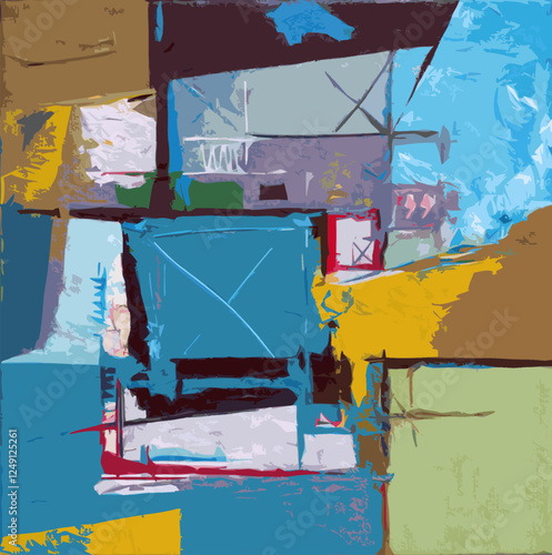 Illustration Vecteur Art Abstrait Contemporain Moderne Peinture Tableau Géométrique Multicolore Plan Architecture Carte Urbain Expression
