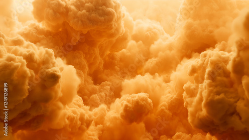 Orange clouds fill sky, creating dramatic and intense atmosphere reminiscent of volcanic eruption, evoking feelings of uncontrollable rage and power photo