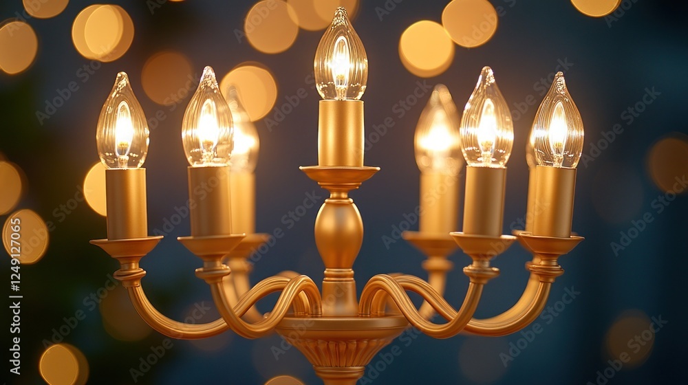 Elegant gold candlestick with lit bulbs. Elegant gold candlestick with lit bulbs.