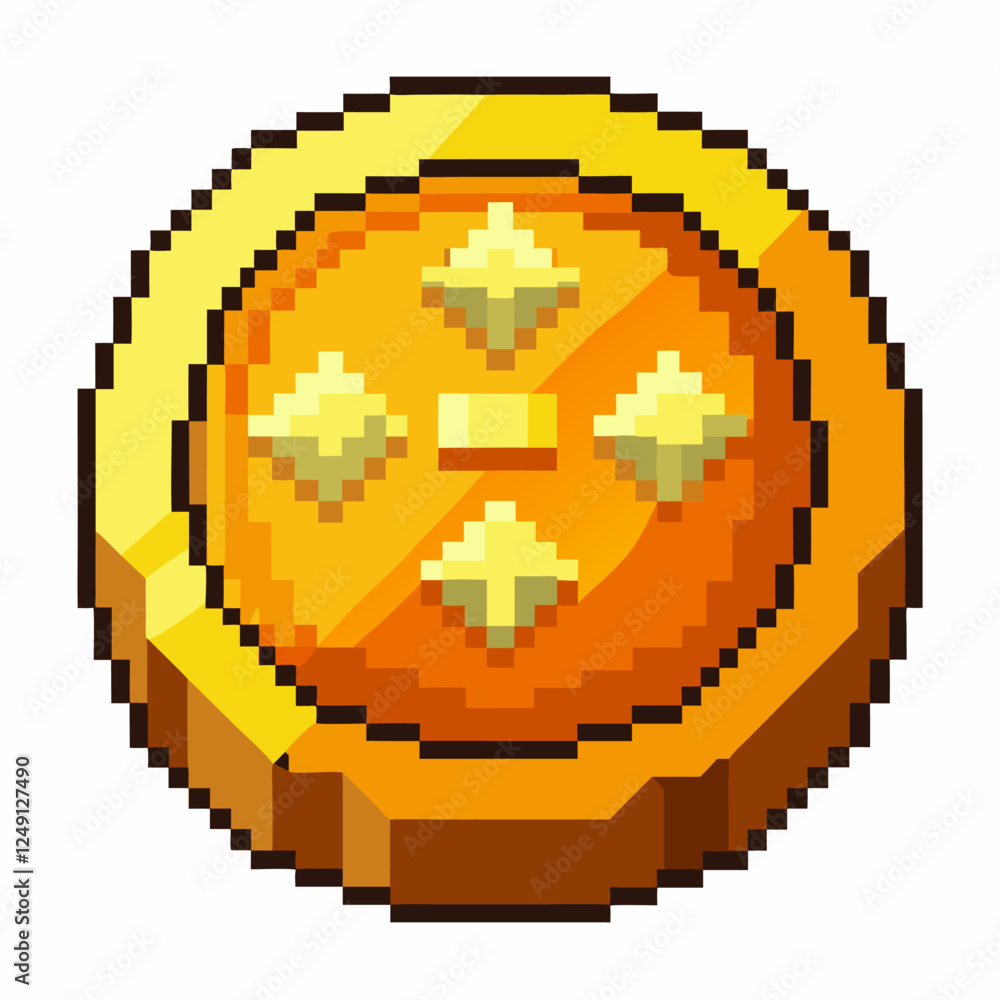 Obraz premium Golden Pixel Coin Retro Game Currency Icon in 8 Bit Style