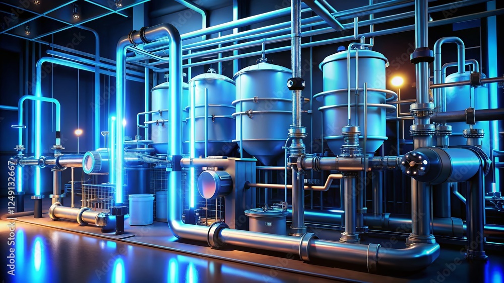 Nighttime Schematic: Water Filtration System Process Flow Diagram Nighttime Schematic: Water Filtration System Process Flow Diagram