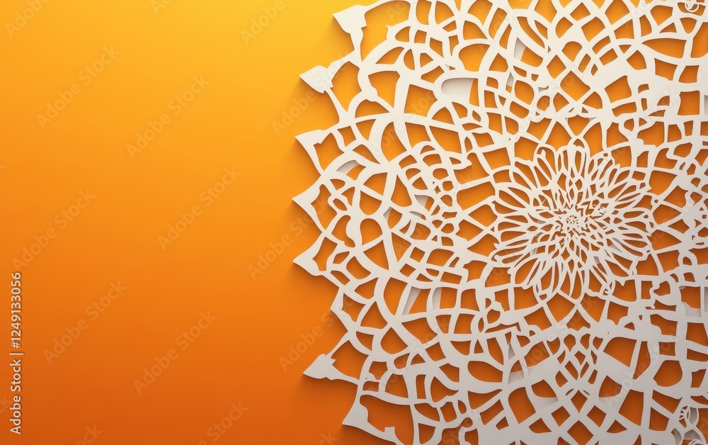Orange background with white ornate mandala design. Orange background with white ornate mandala design.