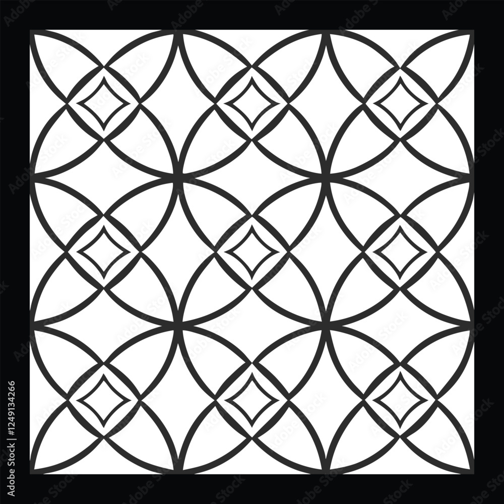 Fototapeta premium Luxurious Black and White Floral Vector Pattern | Decorative Geometric Tile Design for Fashion, Fabric, Interior, Carpet, and Graphic Art | Timeless Digital Texture with Classic Elegance 