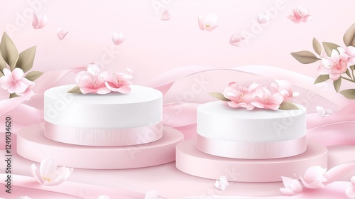 Elegant Pink Wedding Cakes with Floral Accents on Soft Background