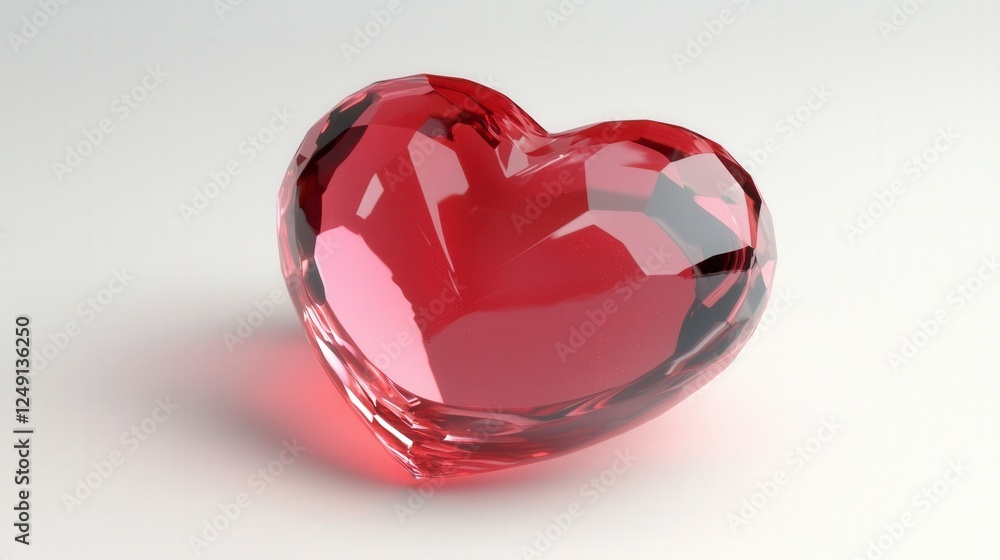 Shiny Red Heart-Shaped Crystal on Light Background Shiny Red Heart-Shaped Crystal on Light Background