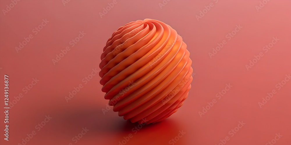 Abstract orange textured sphere with spiral pattern on smooth red background Abstract orange textured sphere with spiral pattern on smooth red background