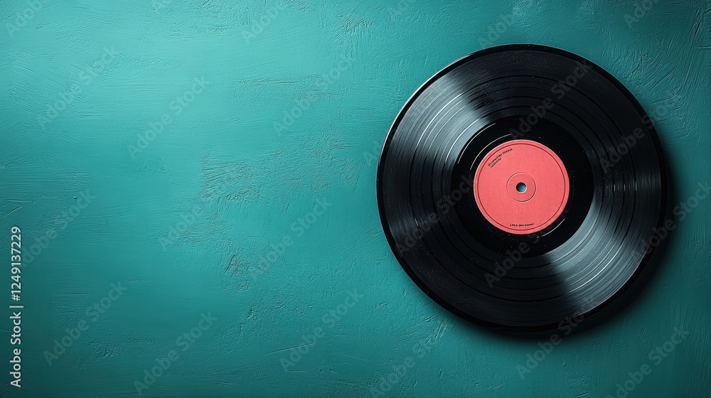 Obraz premium Minimalist Design Featuring a Classic Vinyl Record on a Vibrant Green Background for Stylish and Contemporary Decor