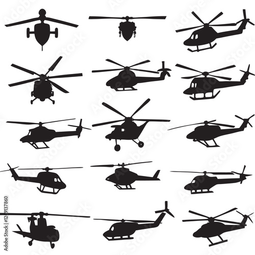 Helicopter silhouettes set aircraft pack of vector silhouette design 