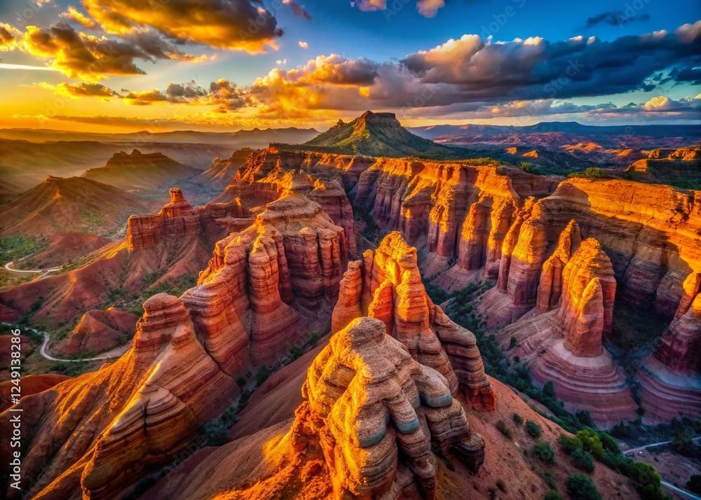 Fototapeta premium Panoramic Landscape Photography: Majestic Rouge Cliffs at Sunset