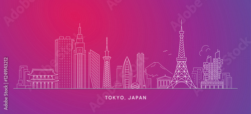 Japan Tokyo Skyline Vector Outline