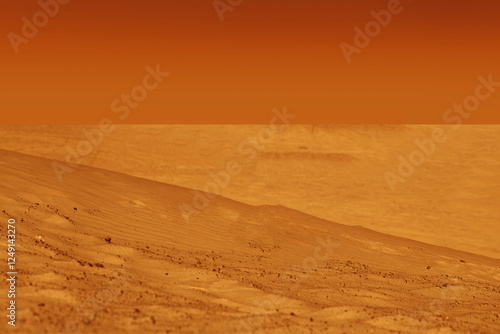 Surreal colorful landscape with vivid red colors desert photo