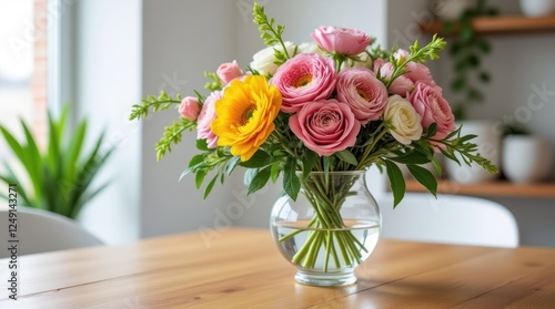 Wallpaper Mural Beautiful Floral Arrangement in a Transparent Vase on a Wooden Table Torontodigital.ca