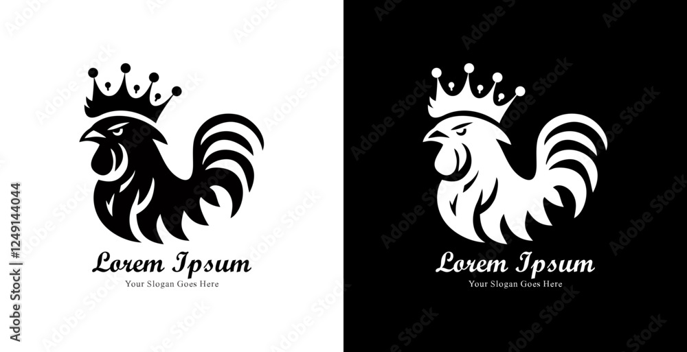 The logo design is in the shape of a chicken wearing a modern style crown The logo design is in the shape of a chicken wearing a modern style crown