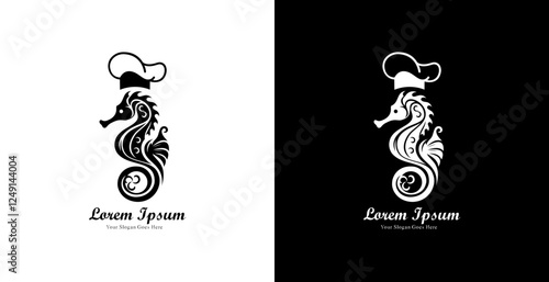 The logo design is in the shape of a seahorse wearing a chef's hat