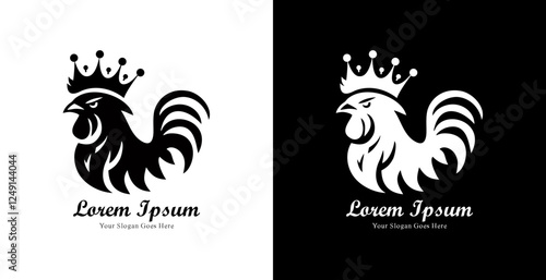 The logo design is in the shape of a chicken wearing a modern style crown