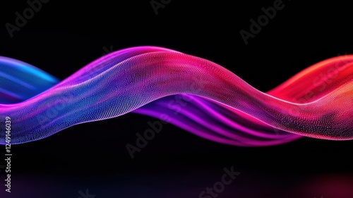 Glowing particles forming a colorful wave on black background