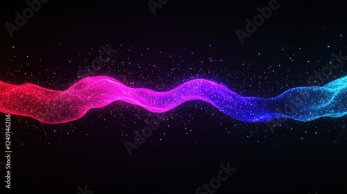 Glowing particles forming a colorful wave on black background