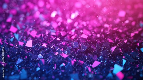 Abstract futuristic background with blue and purple glowing particles waving