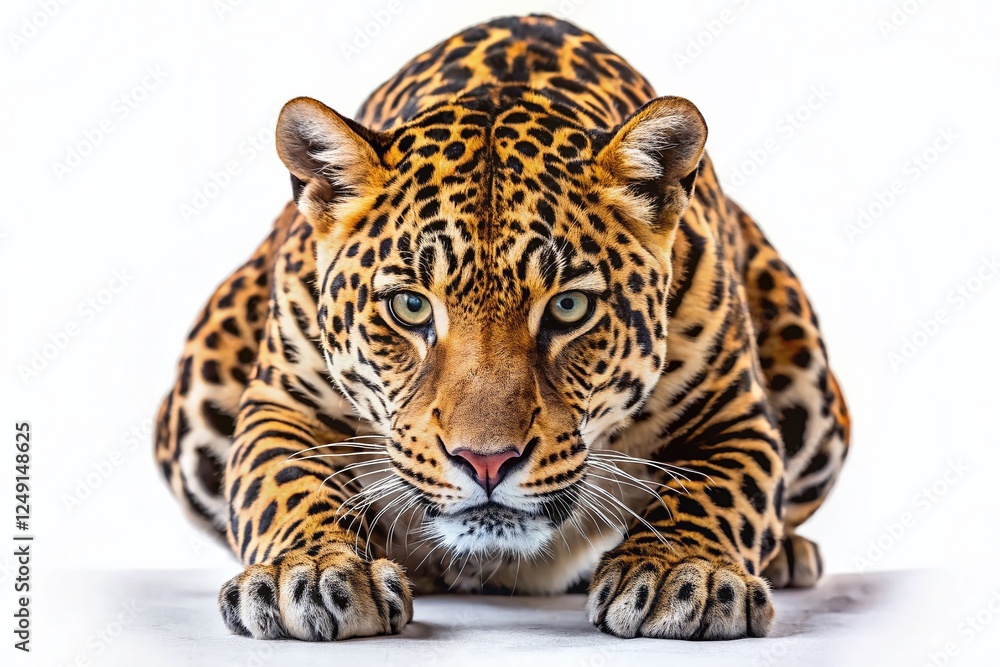 Obraz premium Powerful Leopard Ready to Pounce: Dramatic Aerial Wildlife Photography