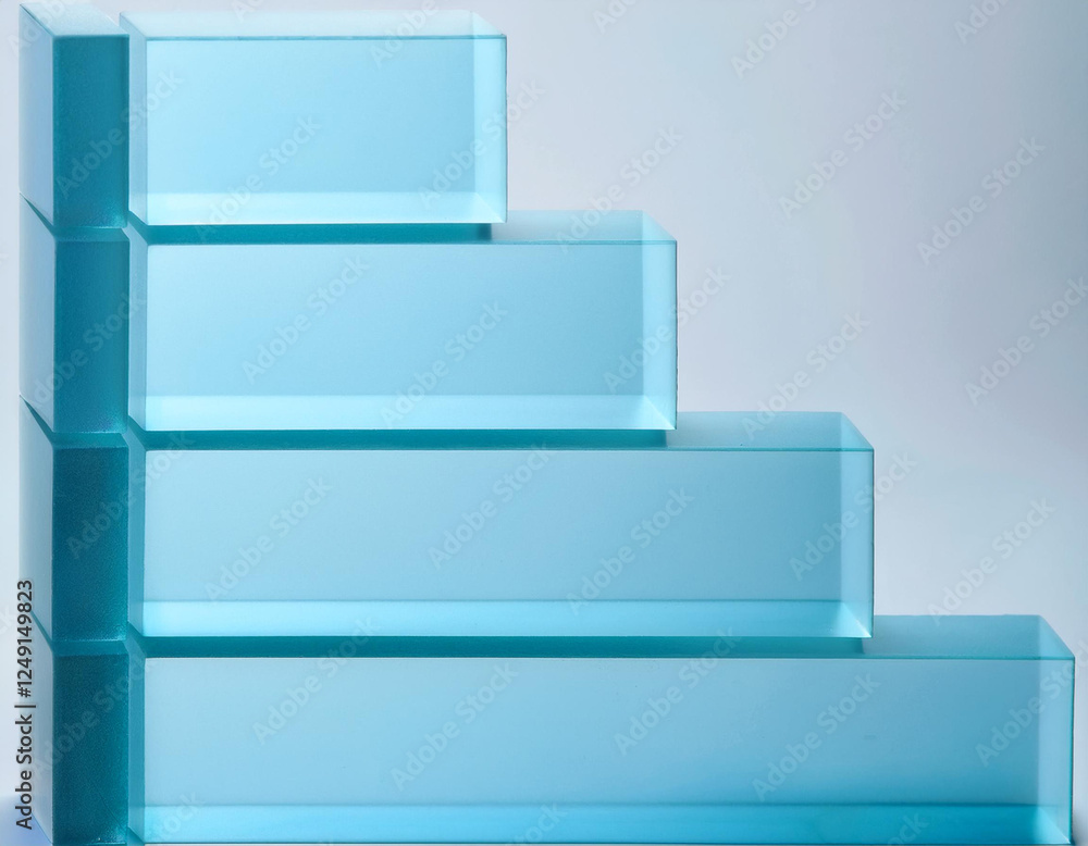 A modern, abstract staircase-like structure with a glossy, gradient surface transitioning between vibrant hues A modern, abstract staircase-like structure with a glossy, gradient surface transitioning between vibrant hues