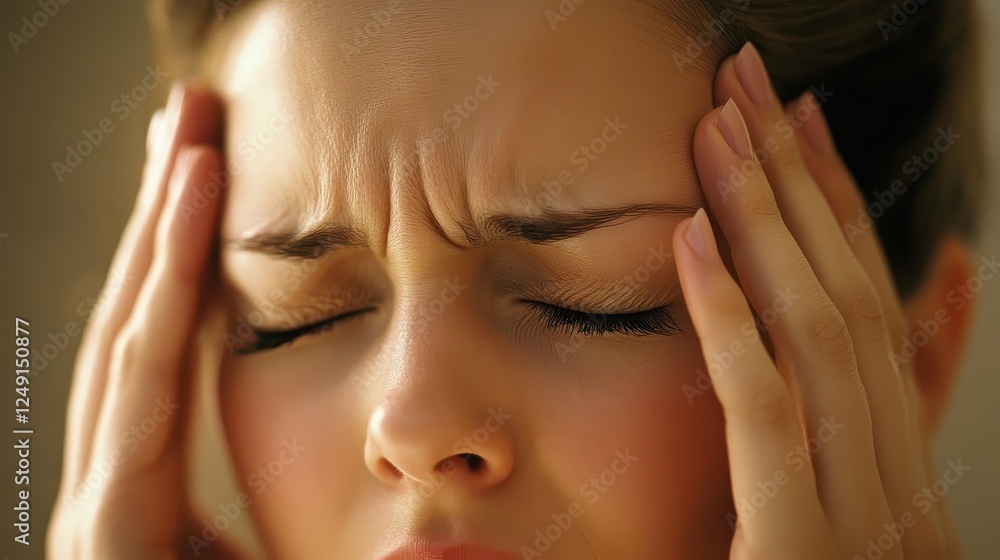 Close-up of an office worker pretending to have a headache. Close-up of an office worker pretending to have a headache.