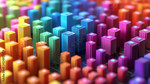 Colorful 3D bar graph representing data visualization and analytics