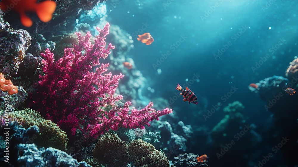 Fototapeta premium Vibrant and Healthy Coral Reef Ecosystem in Crystal-Clear Waters