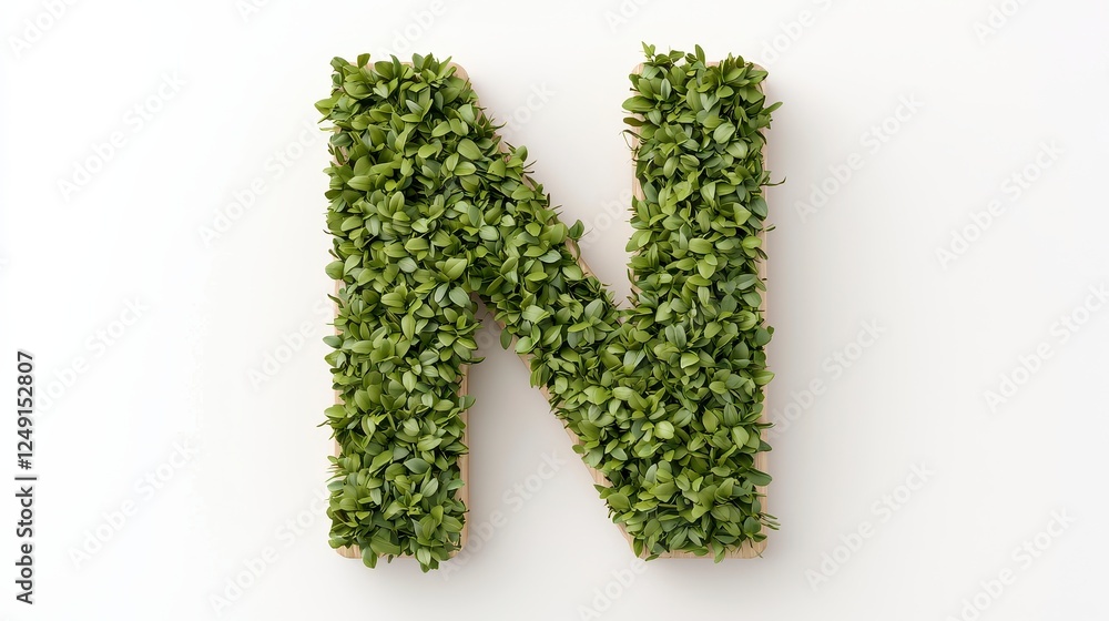 Vibrant Green Foliage Forming Letter N On White Background Vibrant Green Foliage Forming Letter N On White Background