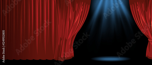 Realistic colorful red velvet curtain folded. Theater, cinema curtain option. Vector illustration.