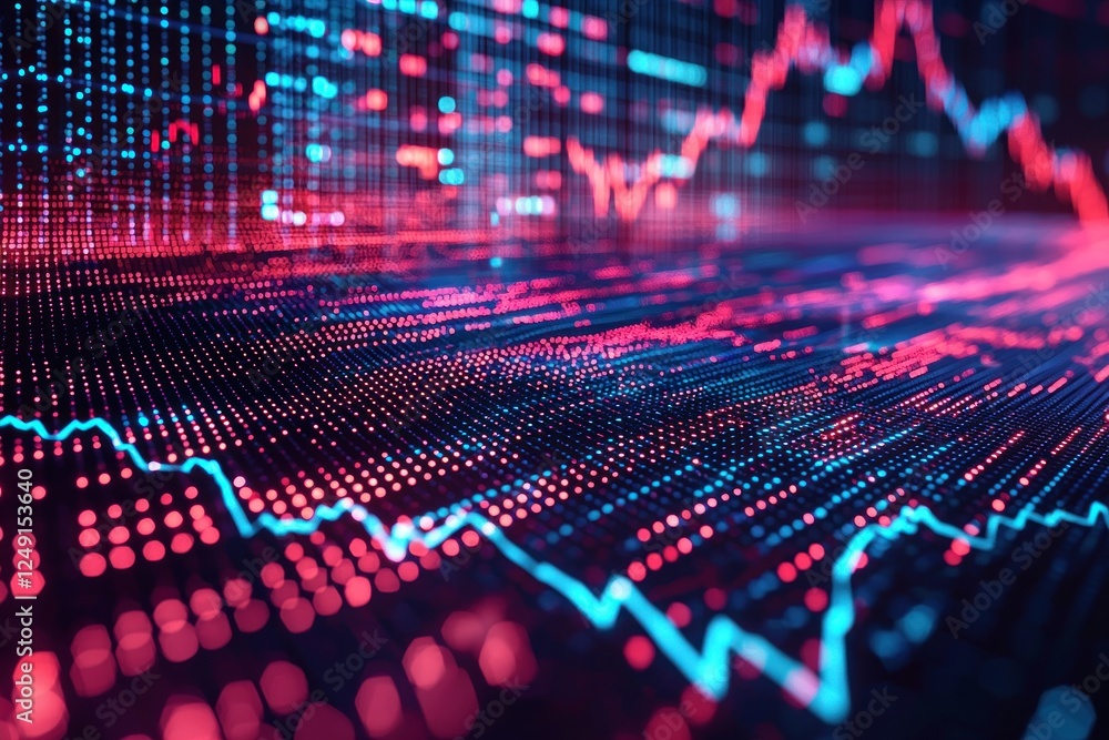 Fototapeta premium Abstract digital data visualization with vibrant colors and fluctuating graphs